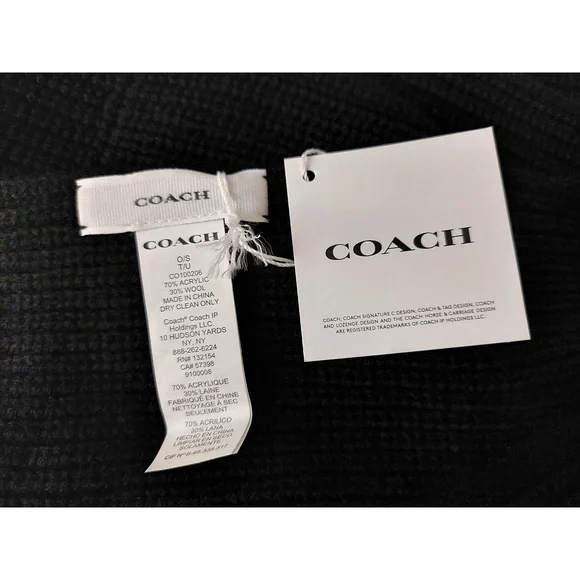 Coach Chunky Patch Long Wool Knit Scarf Black Fall Winter NWT - Picture 5 of 6